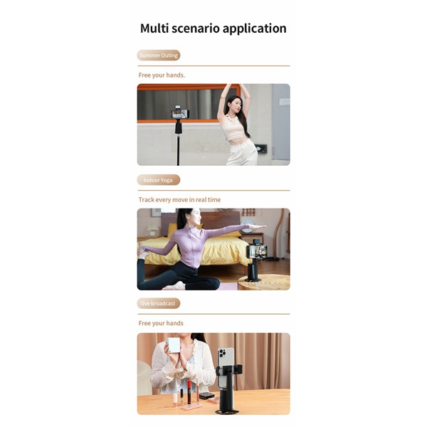 Auto Face Tracking Tripod, No App Required, 360° Rotation Face Body Phone Camera Mount Smart Shooting Phone Tracking Holder for Live Vlog Streaming Video, Rechargeable Battery-Black-6