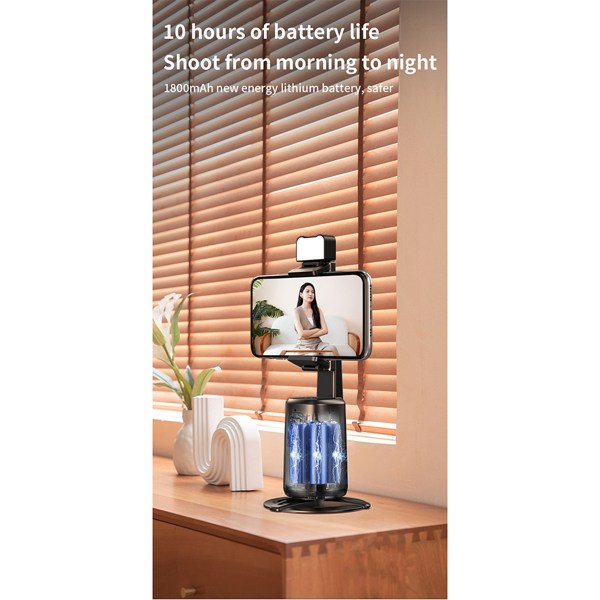 Auto Face Tracking Tripod, No App Required, 360° Rotation Face Body Phone Camera Mount Smart Shooting Phone Tracking Holder for Live Vlog Streaming Video, Rechargeable Battery-Black-4