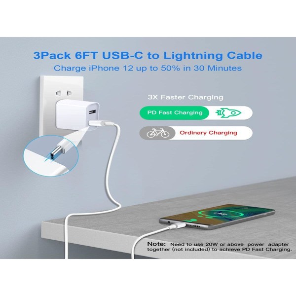 USB C To Lightning Cable Apple MFi Certified 3Pack 6FT IPhone Fast Charger Power Delivery Type Charging Cord Compatible With 15 14 13 Pro Max 12 11 XS XR X 8 IPad [Do not ship on weekends]-9