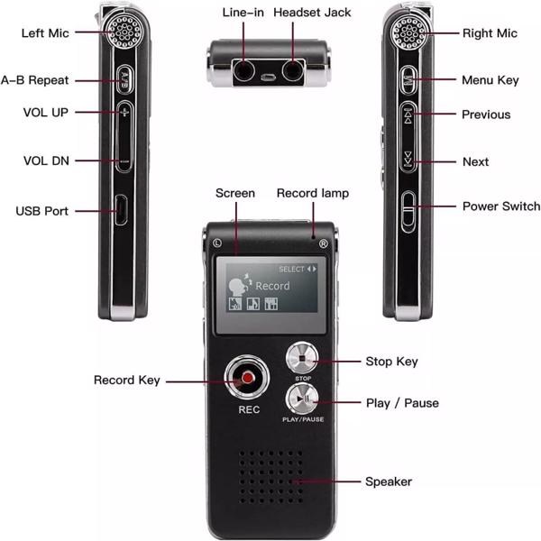 Digital Voice Recorder Dictaphone Audio Sound Recorder Mini Small Spy Lecture-18