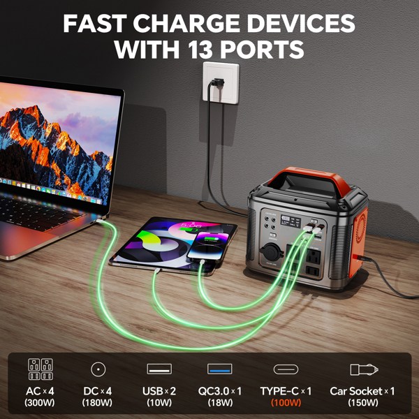 Powerbank 300w Portable Power Station with 60w Solar Panel for Camping Solar Generator 296Wh 80000mAh Lithium Battery-11