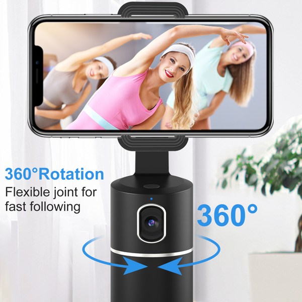 Auto Face Tracking Tripod, No App Required, 360° Rotation Face Body Phone Camera Mount Smart Shooting Phone Tracking Holder for Live Vlog Streaming Video, Rechargeable Battery-Black-10