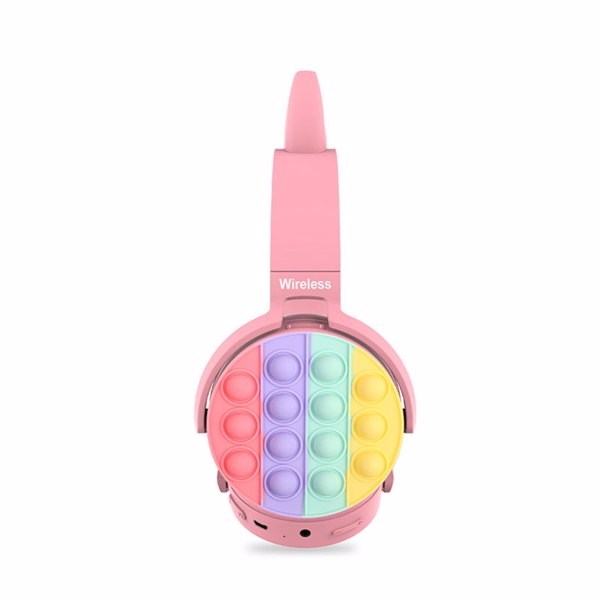 Fidget Headphones Kids Toy Headset, Wireless Bluetooth Headphone Pop Bubble On-Ear Headphone Fidget Toy Rainbow Color Fidget Headset for Children Adults (Pink-Cat)-9