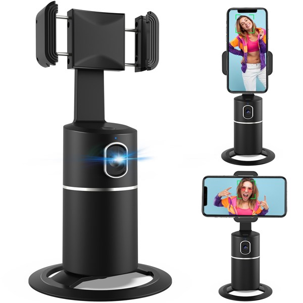 Auto Face Tracking Tripod, No App Required, 360° Rotation Face Body Phone Camera Mount Smart Shooting Phone Tracking Holder for Live Vlog Streaming Video, Rechargeable Battery-Black-8