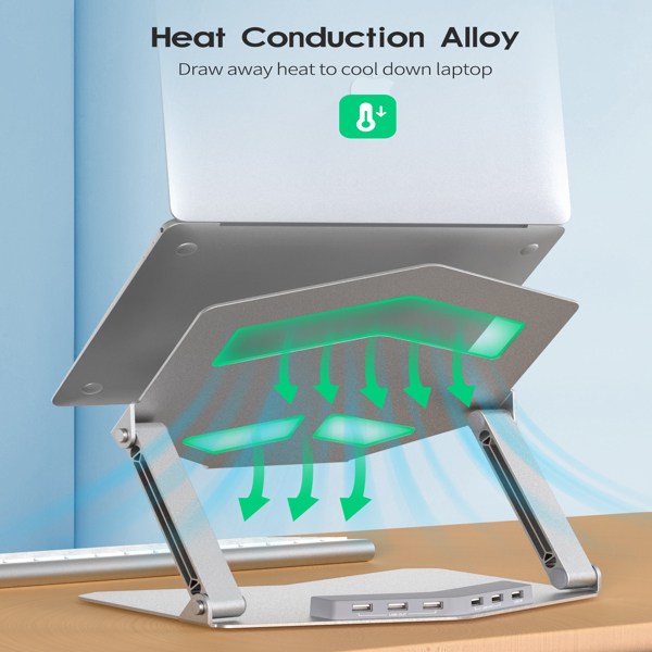 (ABC)(Prohibited Product on Amazon)Laptop Stand with USB Ports, Adjustable Laptop Rise Notebook Holder Stand Ergonomic Aluminum Laptop Stand for MacBook ,Notebook, Computer and More Type-C Device, Por-13