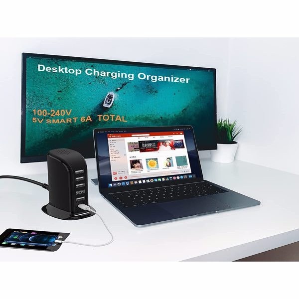 USB Charger Block 6 In 1 Upoy, 40W USB C Charger 3A, Charging Hub With 5 USB Ports(Shared 6A) For Multiple Electronics[Do not ship on weekends, place orders with caution]-14