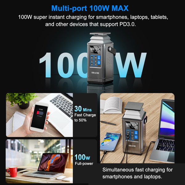 PD 100W Power Station 296Wh Lithium Battery Power Bank 80000mAh Portable Charger Battery For Outdoor Energy Storage Supply-12