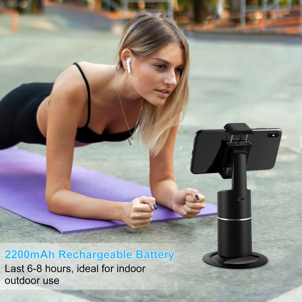 Auto Face Tracking Tripod, No App Required, 360° Rotation Face Body Phone Camera Mount Smart Shooting Phone Tracking Holder for Live Vlog Streaming Video, Rechargeable Battery-Black-12