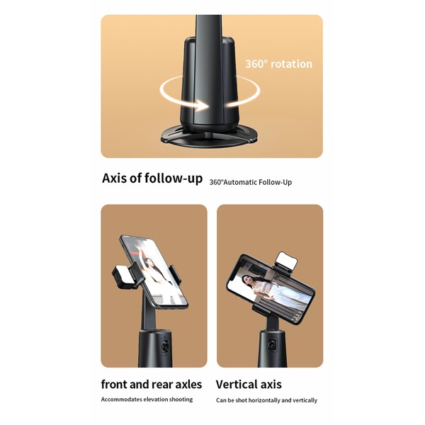 Auto Face Tracking Tripod, No App Required, 360° Rotation Face Body Phone Camera Mount Smart Shooting Phone Tracking Holder for Live Vlog Streaming Video, Rechargeable Battery-Black-5