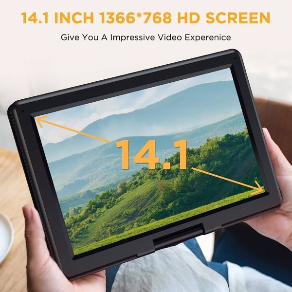 DBPOWER 16.9" Portable DVD Player with 14.1" HD Swivel Large Screen, Support DVD/USB/SD Card and Multiple Disc Formats, 6 Hrs 5000mAH Rechargeable Battery, Sync TV/Projector, (FBA 发货，周末不发货)-10