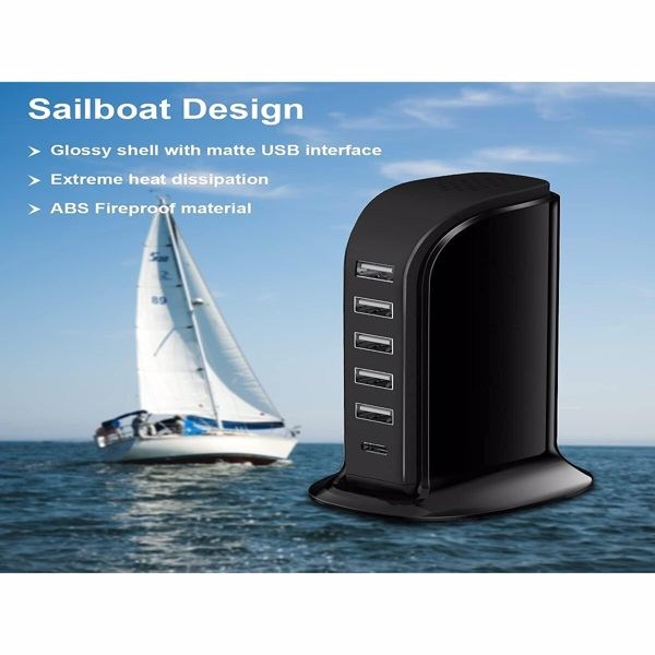 USB Charger Block 6 In 1 Upoy, 40W USB C Charger 3A, Charging Hub With 5 USB Ports(Shared 6A) For Multiple Electronics[Do not ship on weekends, place orders with caution]-12