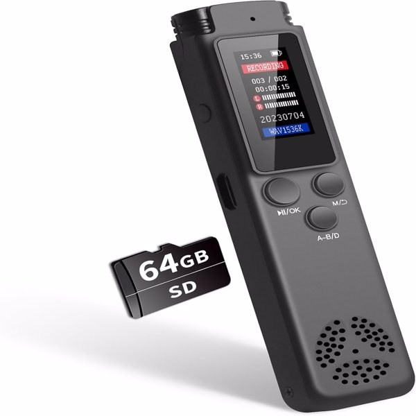 64GB Digital Voice Recorder Voice Activated Recorder for Lectures Meetings, Audio Recorder with Playback, Password, Variable Speed, Tape Recorder USB Charge, MP3 -8
