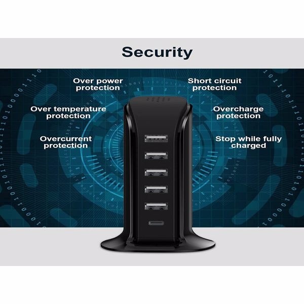 USB Charger Block 6 In 1 Upoy, 40W USB C Charger 3A, Charging Hub With 5 USB Ports(Shared 6A) For Multiple Electronics[Do not ship on weekends, place orders with caution]-10