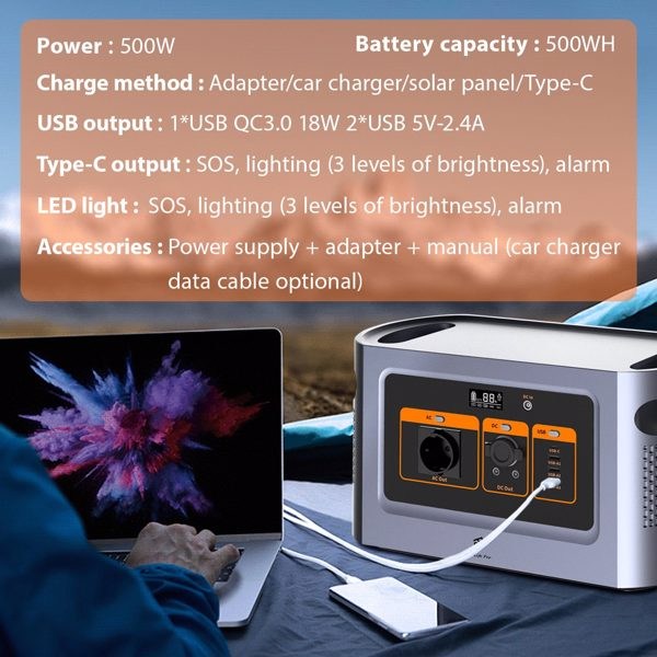 500Wh Power Station Outdoor Generator 1008W Portable Power Station, Two-Way Quick Charge 450,000 mAh (22.4 V), Mobile Power Generator for Outdoors, Camping, Outdoors, Motorhomes, etc.-8