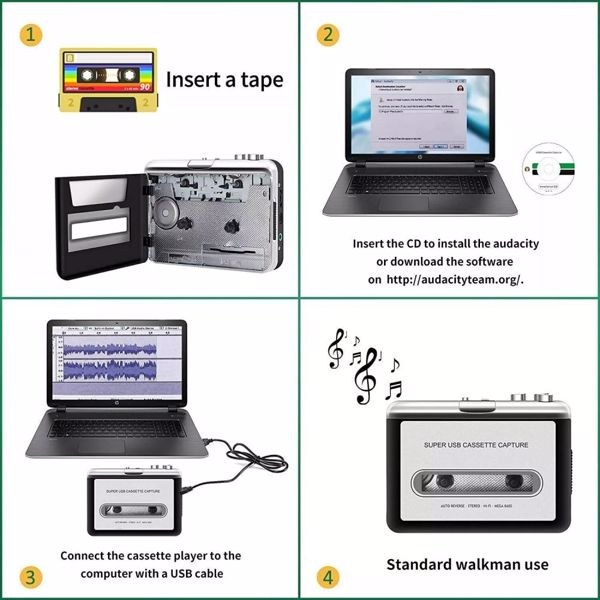 Portable Cassette Player Converter Recorder Convert Walkman Tapes to Digital MP3-16