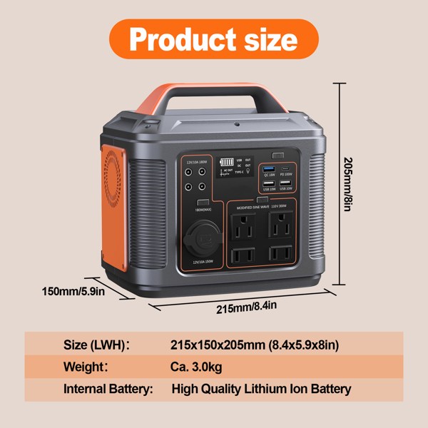Portable Power Station, 296Wh 80000mAh Lithium Battery with 300W (600W Surge) AC Outlets for Outdoor Camping RV Home,Camping Generator Solar-15